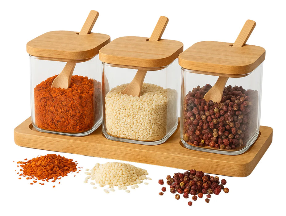 X3 Porta Condimentero Especiero Bambu Organizador De Cocina