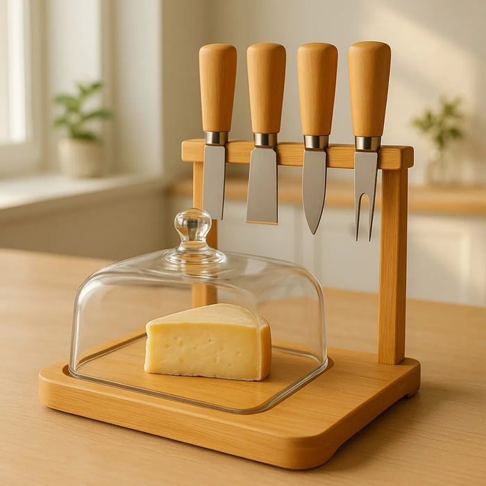 Tabla Para Queso Picoteo Cúpula Vidrio Queso 4 Cuchillo