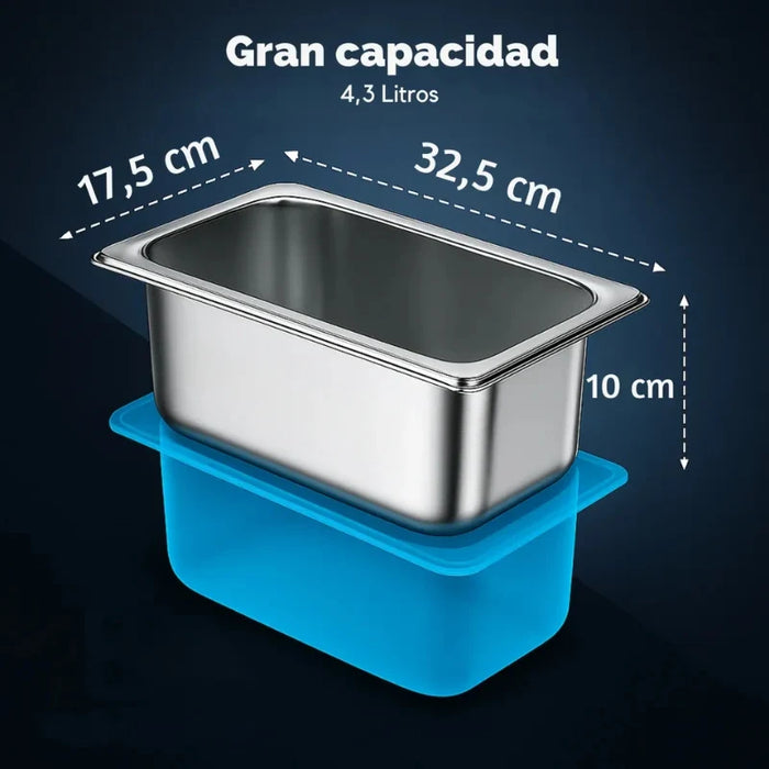 Bandeja Deposito Gastronomico Acero Inox Tapa 32,5x17,5x10cm