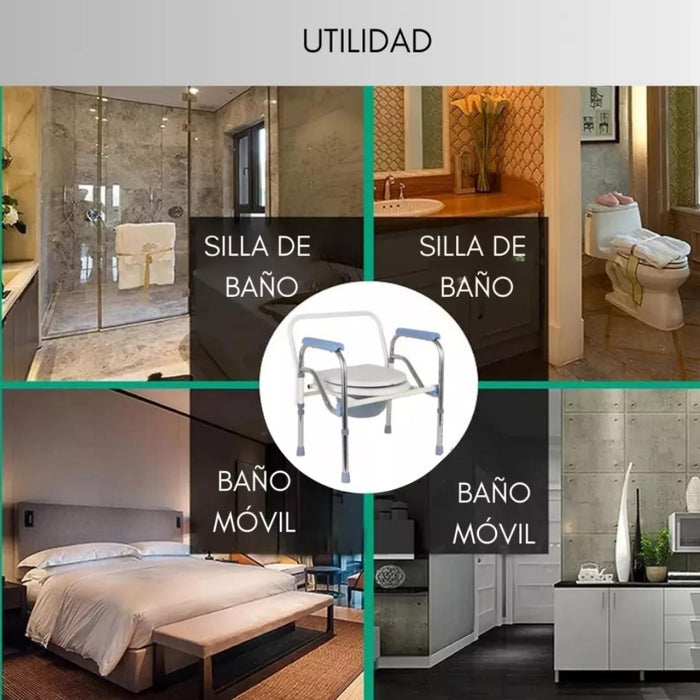 Silla Comodo Baño Plegable 3 En 1 Aumento Ajustable Ducha/wc