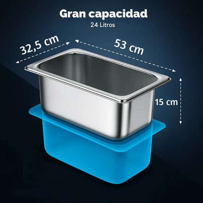 Bandeja Deposito Gastronomico Acero Inox Tapa 53x32,5x15cm