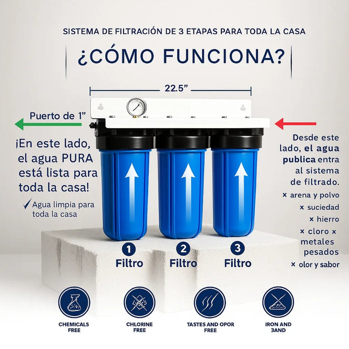 Filtro Agua Triple Casa Parcela 3 Etapas 10x4.5 Purificador