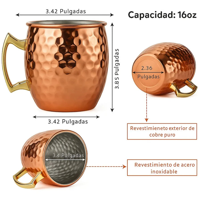 X2 Vasos Mugs Cobre Moscow Mule Tragos Mojitos Coctel 500ml