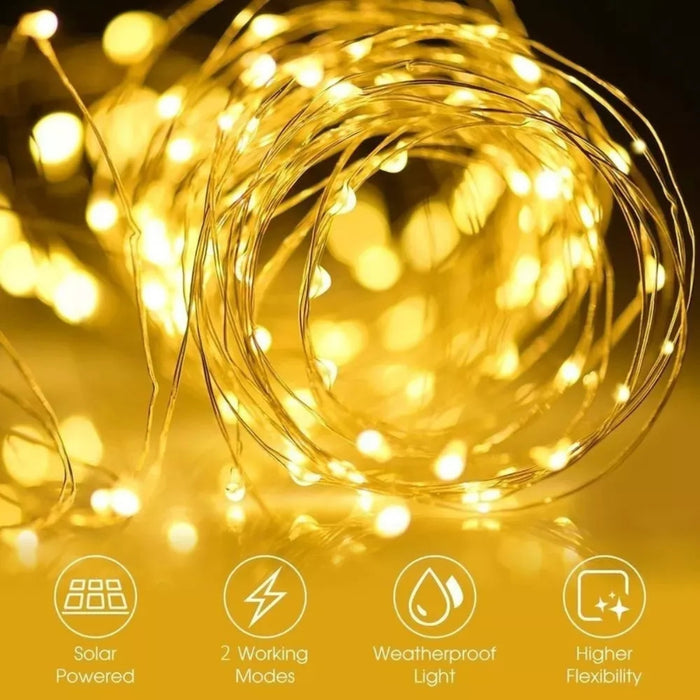 Luces Hada Solares Manguera 100 Led Exterior Guirnalda 22mts