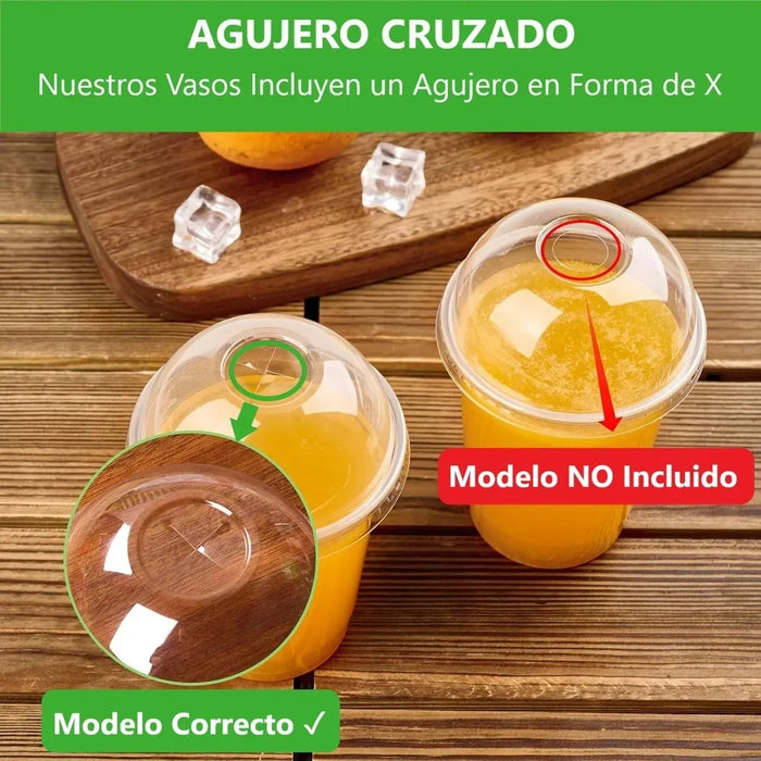 50 Vasos Plasticos Tapa Con Hoyo Desechables Grande 500ml