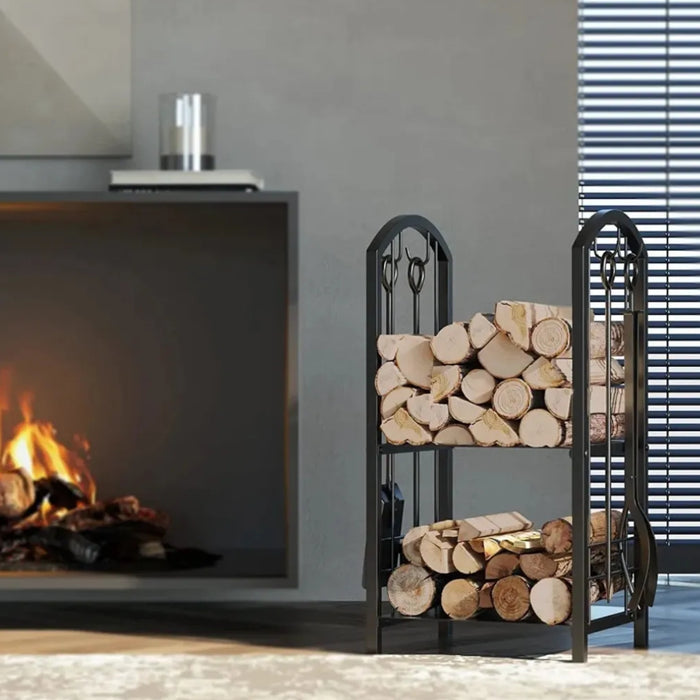Organizador De Leña Leñero Doble Accesorios Para Chimenea