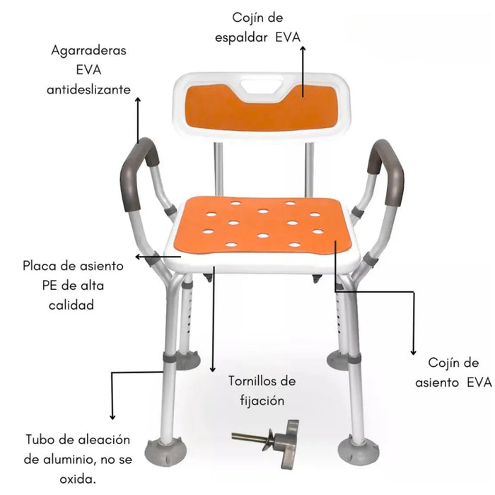 Silla Baño Ducha 3 En 1 Soporte Antideslizante Agarradera