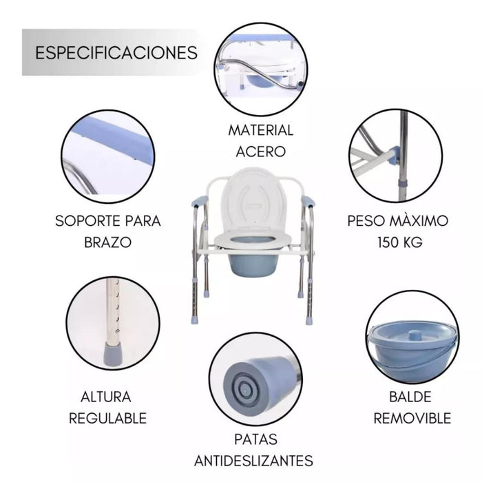 Silla Comodo Baño Plegable 3 En 1 Aumento Ajustable Ducha/wc