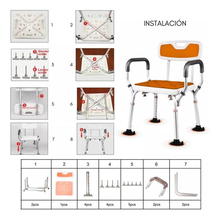 Silla Baño Ducha 3 En 1 Soporte Antideslizante Agarradera