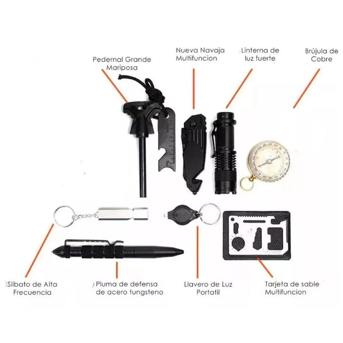 Kit Supervivencia Herramienta 9 En1 Brujula Pesca Camping