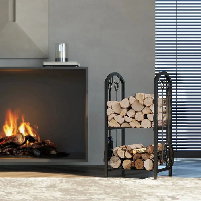 Organizador De Leña Leñero Doble Accesorios Para Chimenea