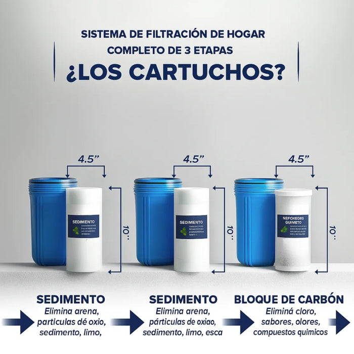 Filtro Agua Triple Casa Parcela 3 Etapas 10x4.5 Purificador