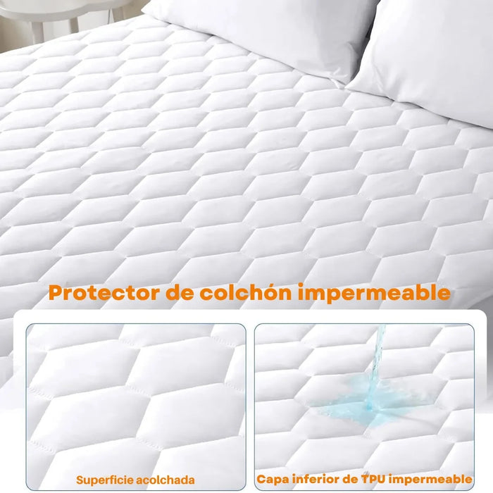 cubre Colchón Protector Impermeable Lavable Transpirable y Ajuste Elástico