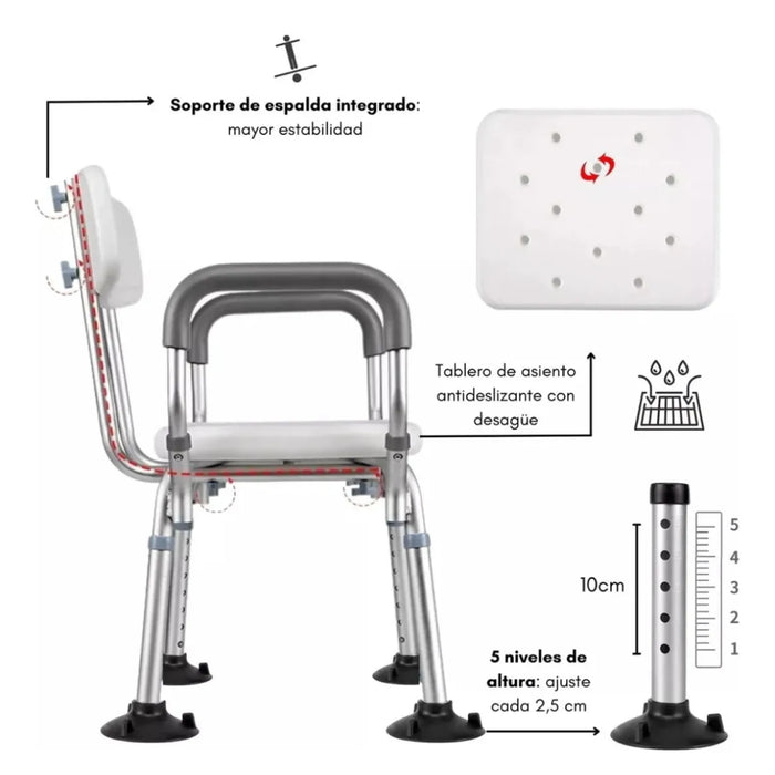 Silla Baño Ducha 3 En 1 Soporte Antideslizante Agarradera