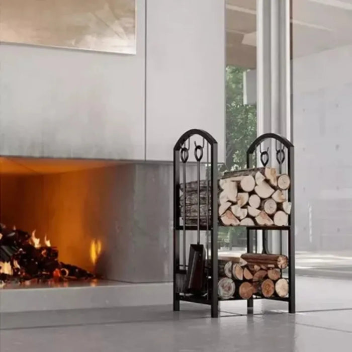 Organizador De Leña Leñero Doble Accesorios Para Chimenea