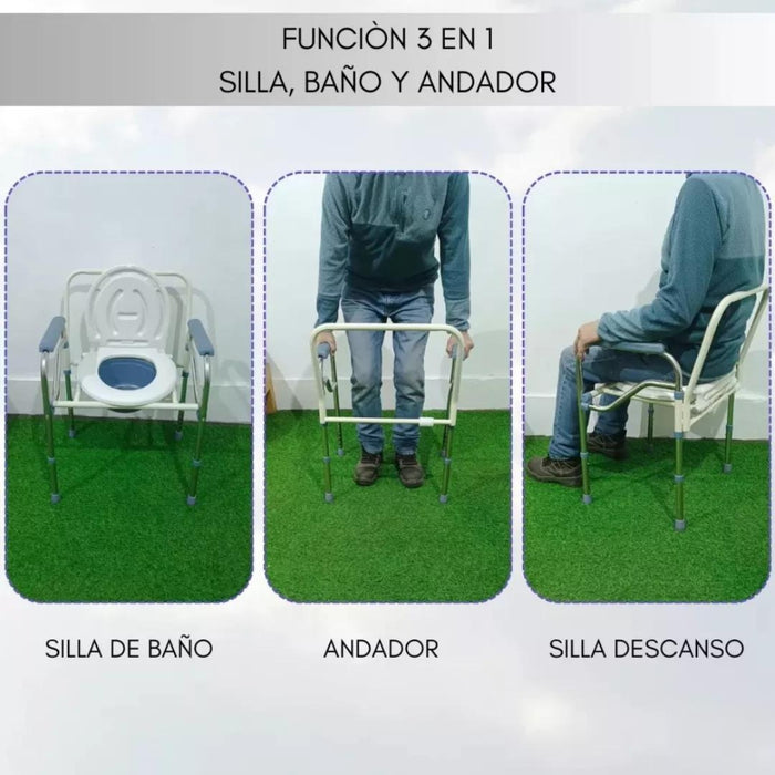 Silla Comodo Baño Plegable 3 En 1 Aumento Ajustable Ducha/wc