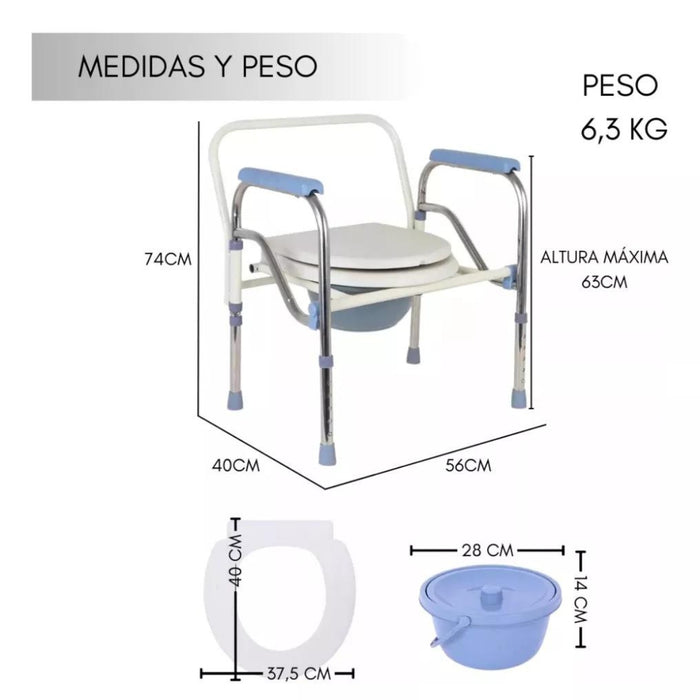 Silla Comodo Baño Plegable 3 En 1 Aumento Ajustable Ducha/wc