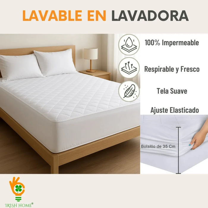 cubre Colchón Protector Impermeable Lavable Transpirable y Ajuste Elástico