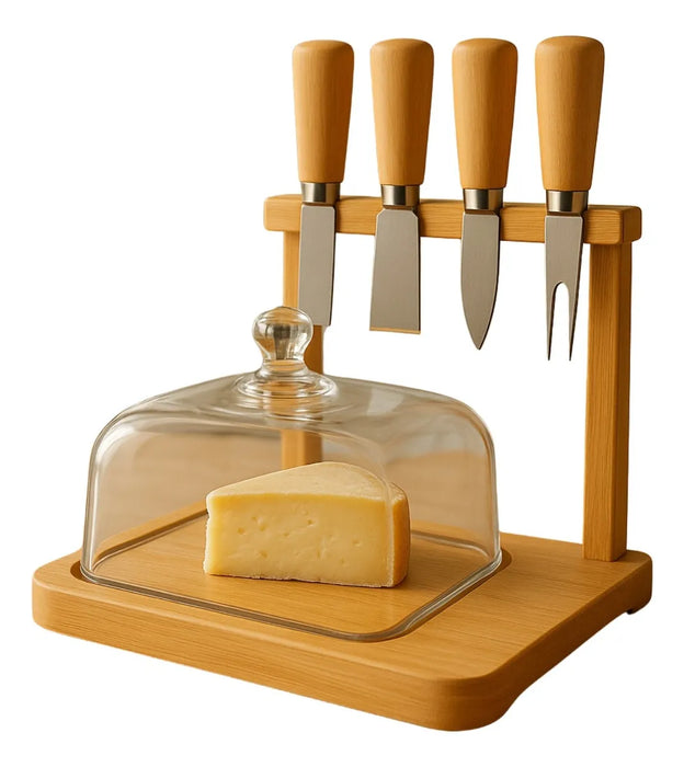 Tabla Para Queso Picoteo Cúpula Vidrio Queso 4 Cuchillo
