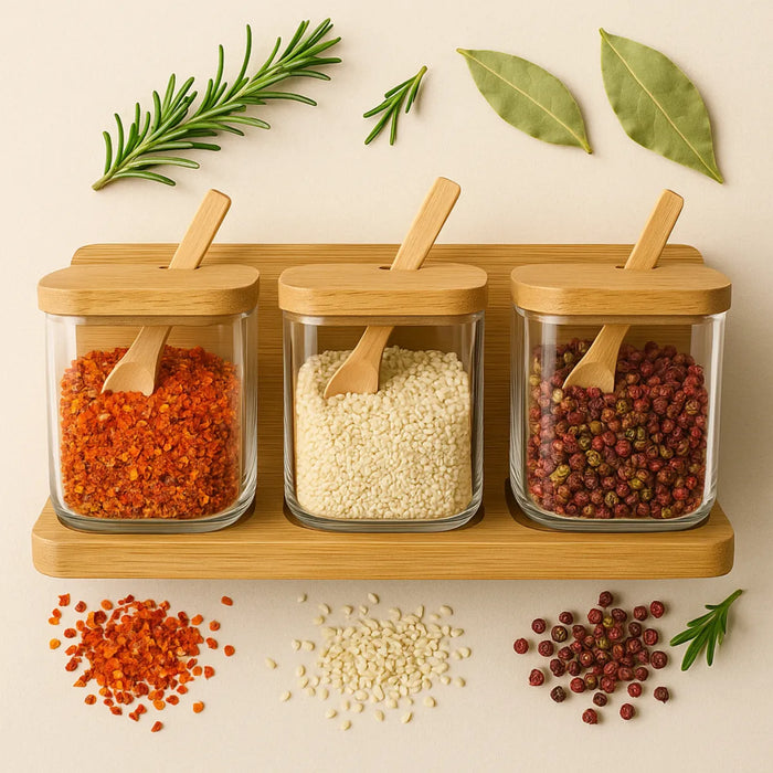 X3 Porta Condimentero Especiero Bambu Organizador De Cocina