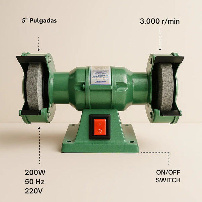 Esmeril De Banco Electrico 5 Pulgadas 200w Pulidora 3000rpm