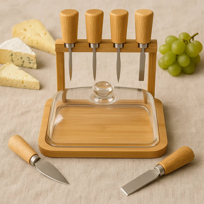 Tabla Para Queso Picoteo Cúpula Vidrio Queso 4 Cuchillo