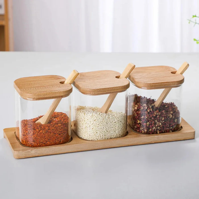 X3 Porta Condimentero Especiero Bambu Organizador De Cocina