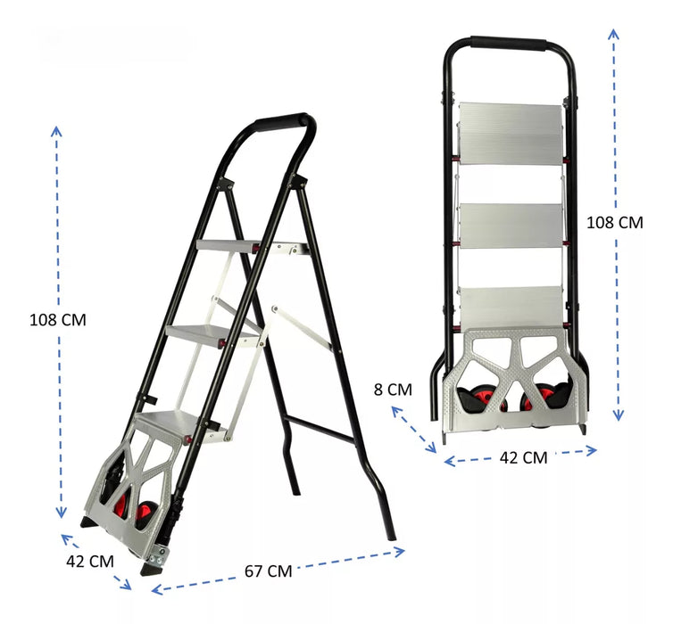 Yegua Carro Mano De Carga Plegable Escalera 3 Peldaños 2en1