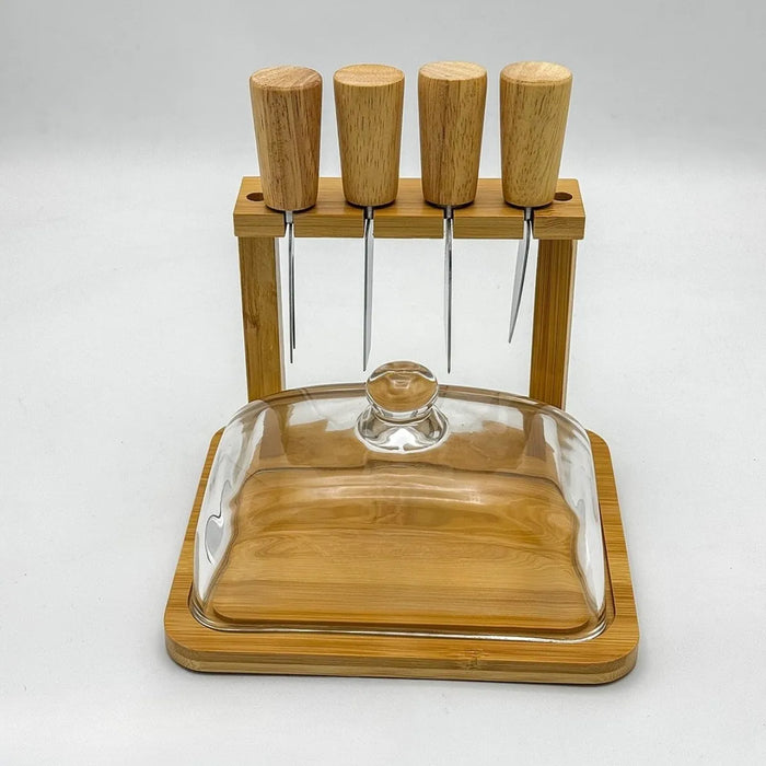 Tabla Para Queso Picoteo Cúpula Vidrio Queso 4 Cuchillo