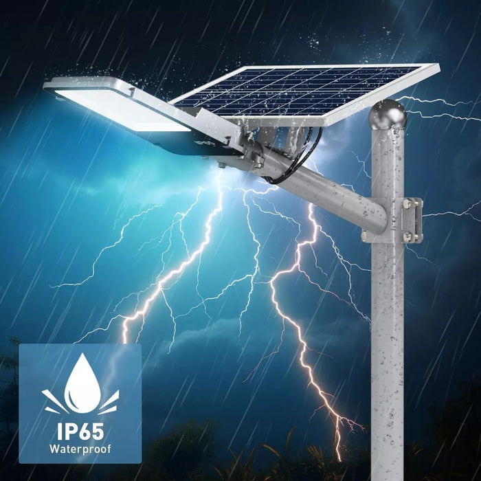 Foco Solar Exterior 100w Luminaria Soporte + Panel Solar